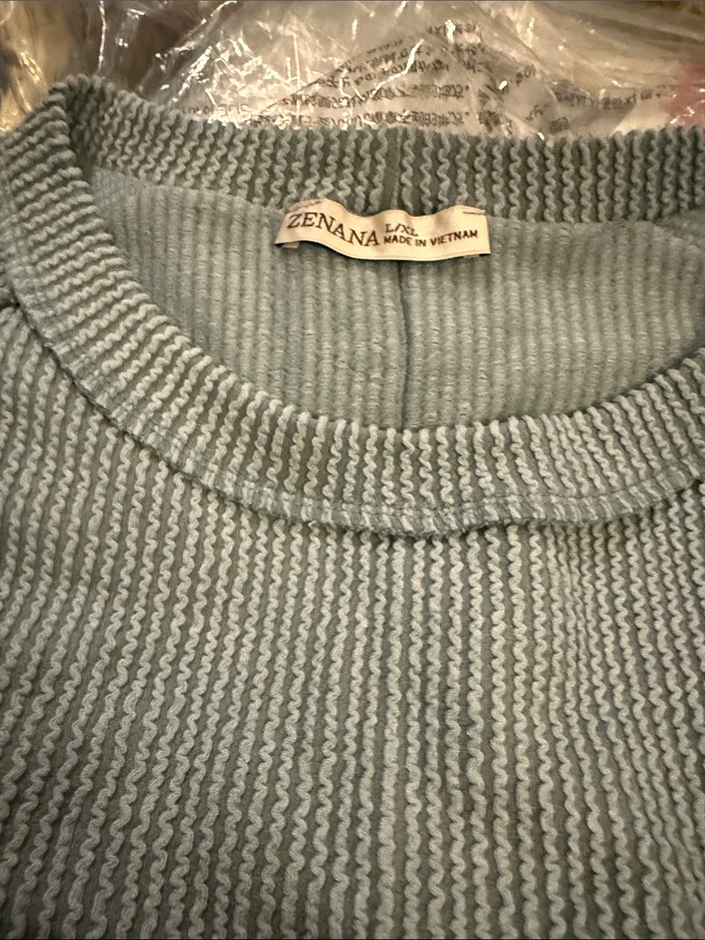 Zenana Outfitters Sage Green Ribbed Crewneck Top